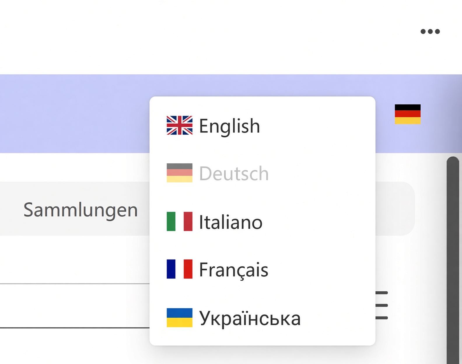 Sprachmenü oben rechts