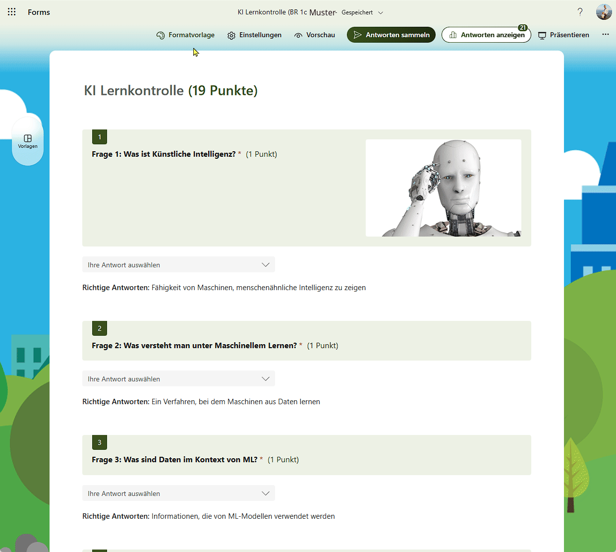 Link zum Duplizieren eines Forms Quiz finden. 